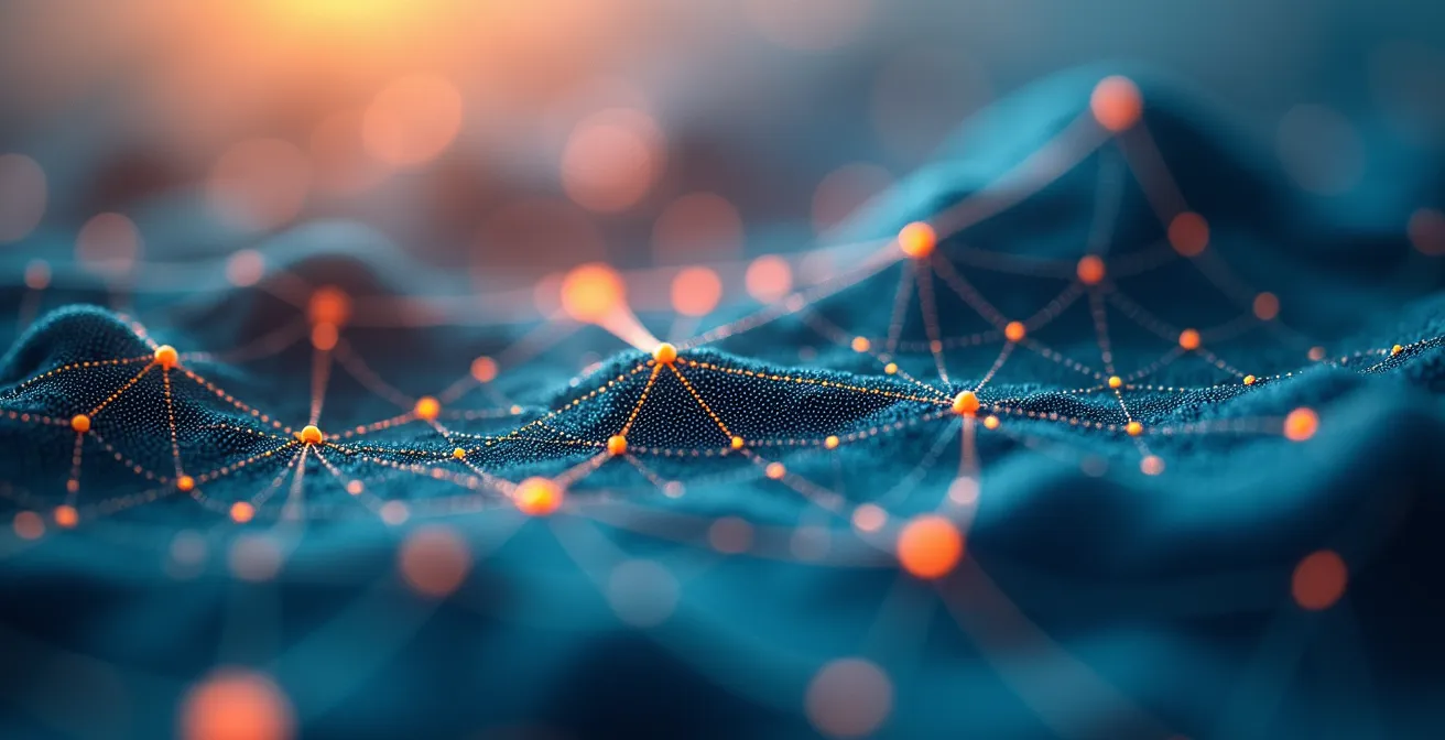 Carte conceptuelle ou grille montrant différents lieux de création artistique numérique en France, contexte urbain/régional stylisé