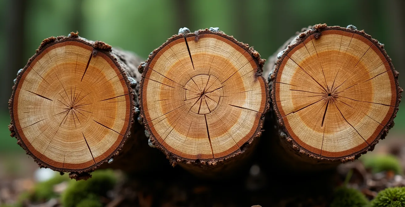 Étude comparative de trois essences d'arbres français avec détails des écorces et structures de ramification