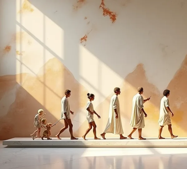 Composition surréaliste fusionnant éléments de statues grecques, toiles impressionnistes et formes cubistes, représentant l'évolution de l'art occidental