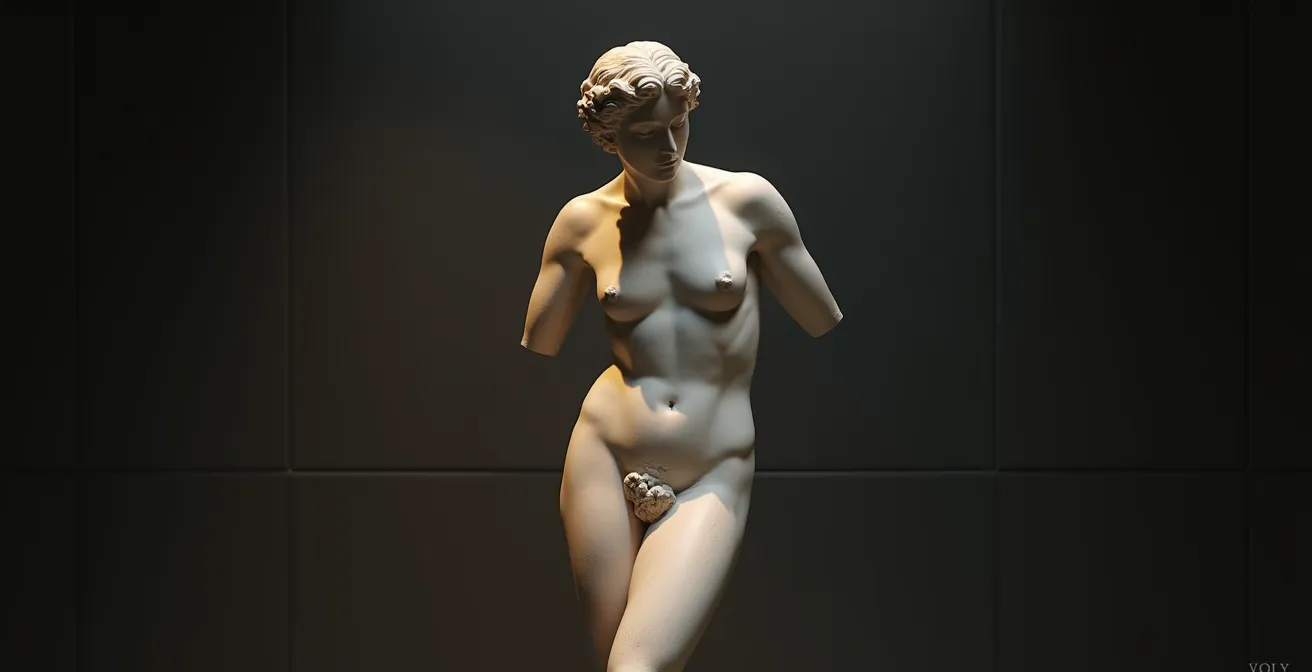Sculpture grecque en marbre montrant le contrapposto, déhanchement caractéristique avec jambe d'appui