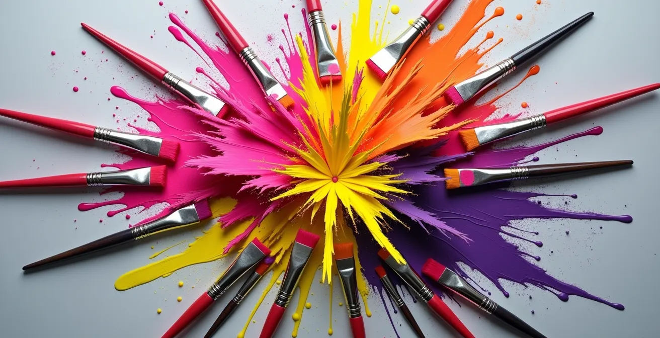 Composition abstraite de couleurs vives et saturées créant un impact visuel fort