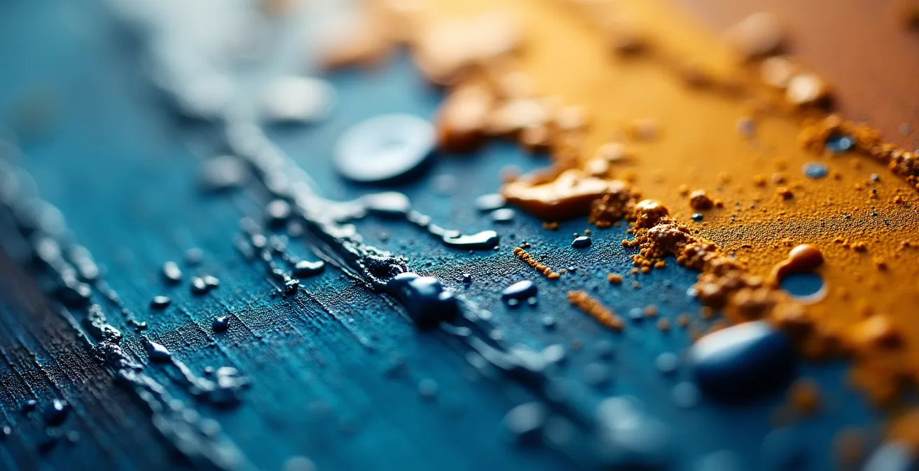 Détail extrême d'une texture de peinture à l'huile avec empâtements visibles