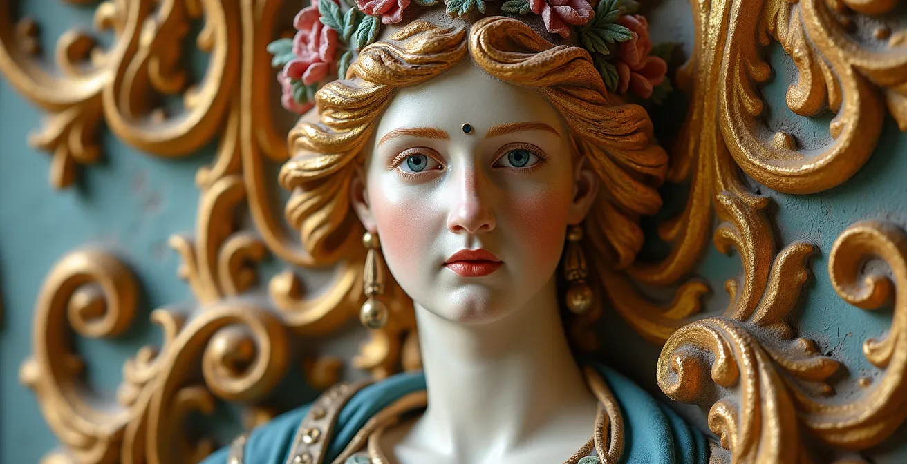 Détail des fresques de la galerie François Ier à Fontainebleau montrant la fusion du style italien et français