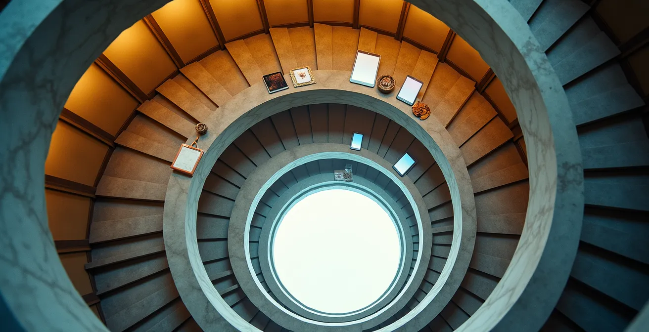 Composition symbolique montrant la transformation du statut de l'artiste à travers les époques