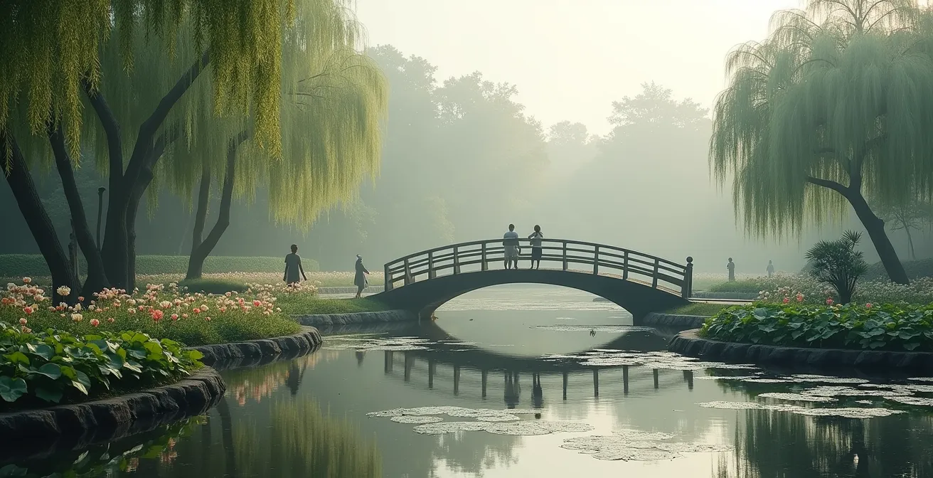 Vue immersive du jardin de Monet à Giverny montrant l'impact touristique et économique sur la région