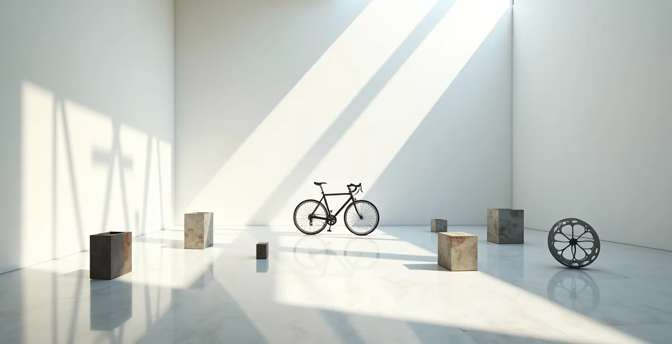 Installation artistique contemporaine montrant la transformation d'objets quotidiens en art