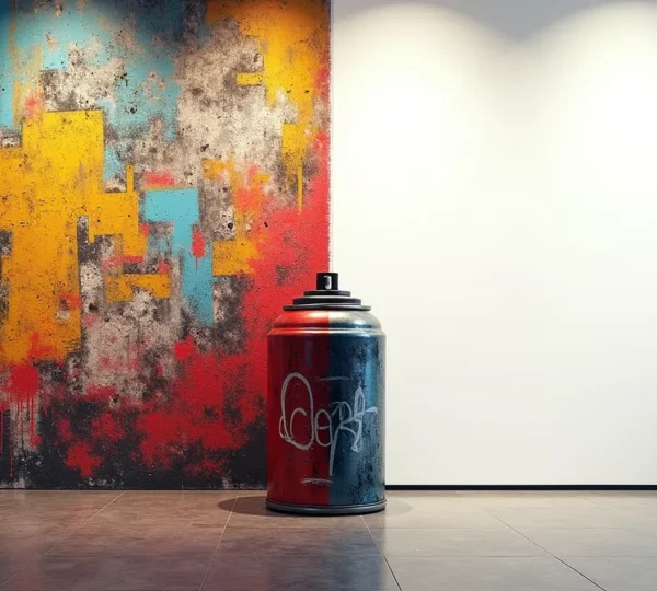 Représentation symbolique de l'évolution du street art depuis les murs de rue jusqu'aux institutions culturelles